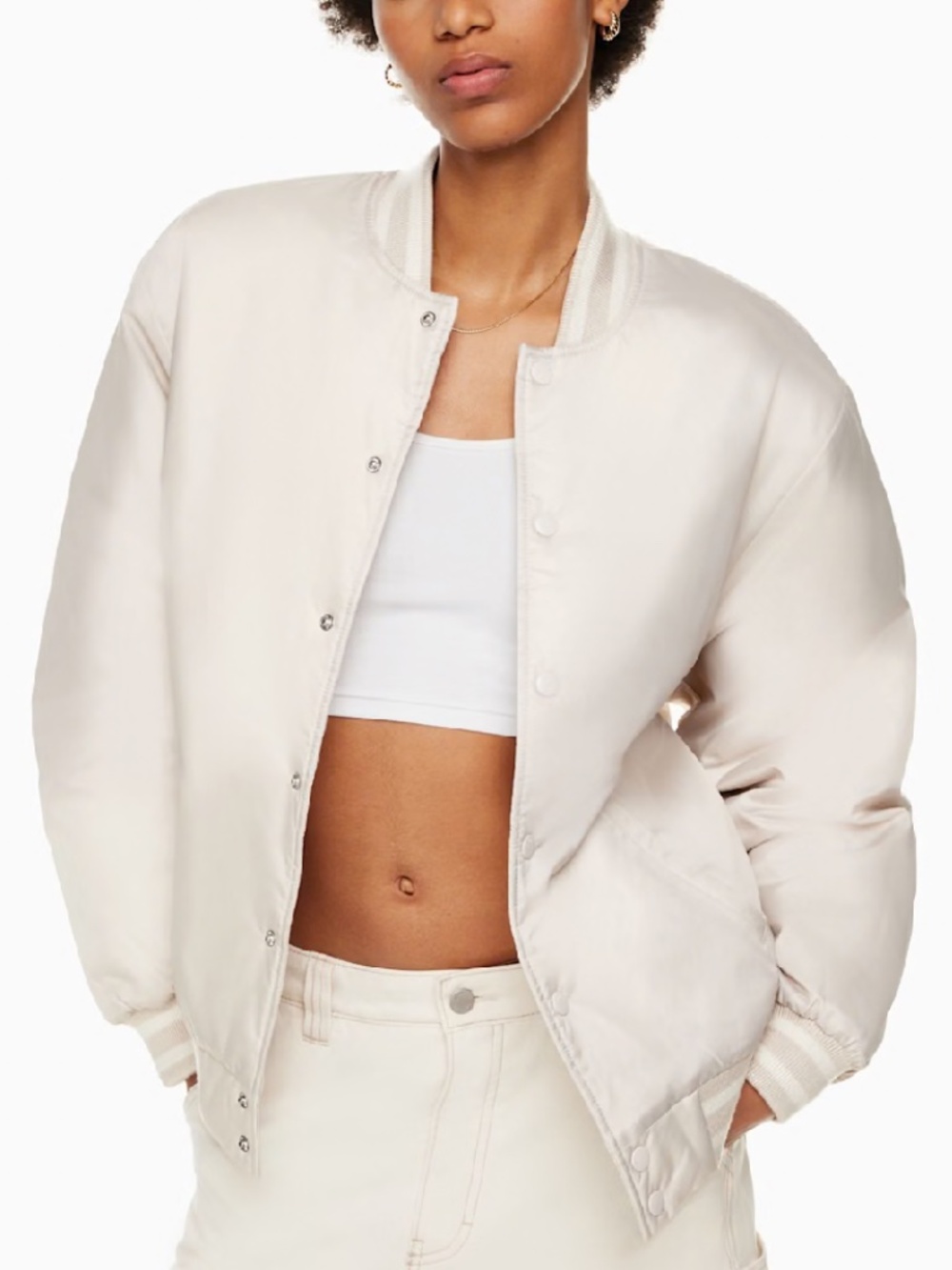TNA Stadium Jacket Varsity-inspired bomber jacket - Size XL Matte Pearl/ White